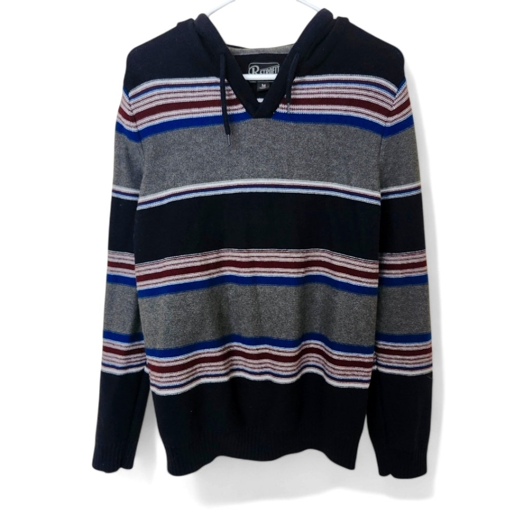 Retrofit Striped‎ drawstring hoodie sweater multicolor cotton blend men medium